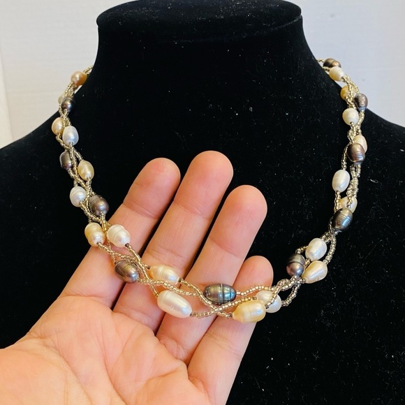 Evergems Pink Multi Strand Pearl Statement Necklace Real Freshwater Pearls - Picture 3 of 15